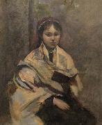 Jeune fille assise un livre a la main Jean-Baptiste Camille Corot